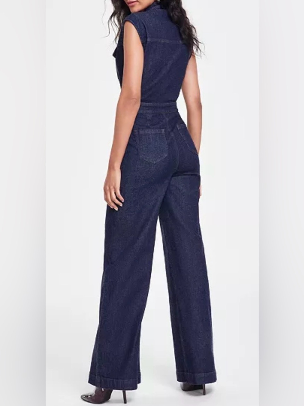 I.N.C. International Concepts Denim Jumpsuit Size Small Dark Wash Wide Leg - Picture 2 of 12